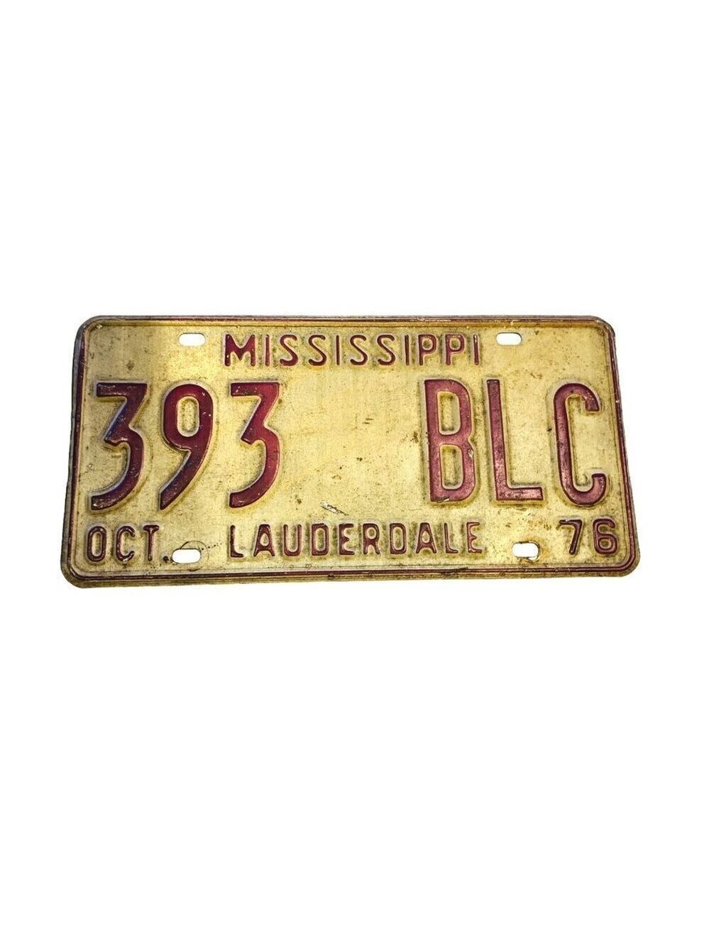 Old Antique 1976 Mississippi License Plate Car Tag Lauderdale Red Collectible